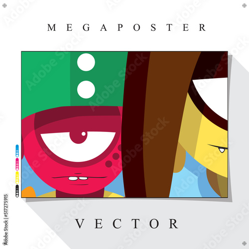 Desenho de personagens cómicos Coloridos em Vetor para Poster