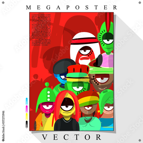 Desenho de personagens cómicos Coloridos em Vetor para Poster