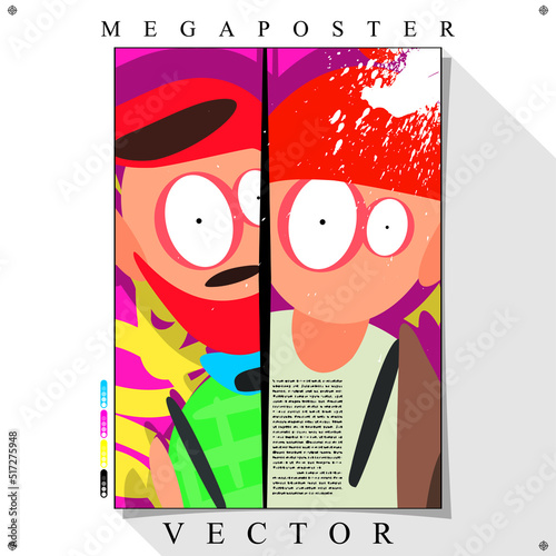 Desenho de personagens cómicos Coloridos em Vetor para Poster