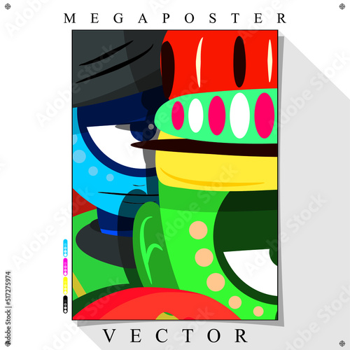 Desenho de personagens cómicos Coloridos em Vetor para Poster