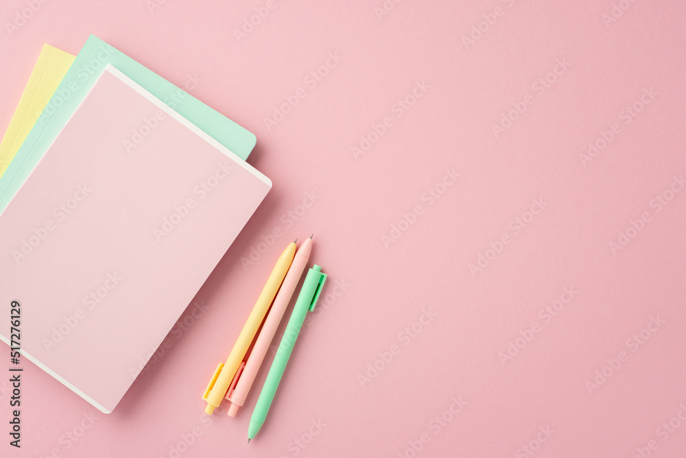 Premium Photo  School supplies with notebook on pink background. back to  school. flat lay. top view