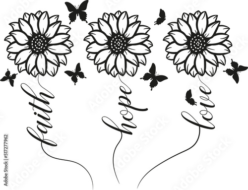 Faith hope love Sunshine svg,png, Sunflower Butterfly svg, Sunflower Butterfly vector clipart, DIgital Download Sunflower, sunshine svg