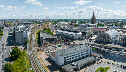 Demolition of the Titanic building in the center of Riga which is a parking lot to prepare for the Rail Baltica train station photo
