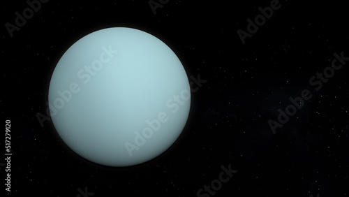 Uranus with text space on the right. Ultra realistic 3D Uranus and stars. Uranus from space.