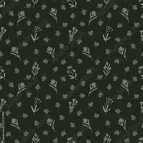 Seamless spring pattern with flowers in line art style.