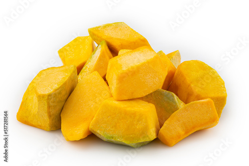 Sliced ​​pumpkin isolated on white background.
