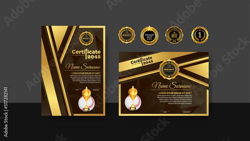 Baseball Certificate Design With Gold Cup Set Vector. baseball. Sports Award Template. Achievement Design. Graduation. Winner document. Winner's Cup