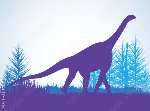 Atlasaurus  , Dinosaurs silhouettes in prehistoric environment overlapping layers  decorative background banner abstract vector illustration © meen_na