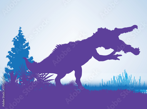 Baryonyx    Dinosaurs silhouettes in prehistoric environment overlapping layers  decorative background banner abstract vector illustration