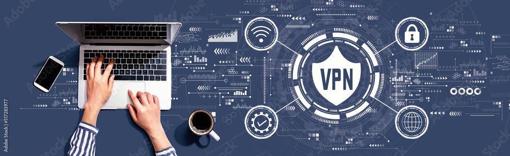 VPN concept with person using laptop VPN concept with person using laptop