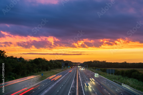 M1 motorway at sunset in England. United Kingdom © Pawel Pajor
