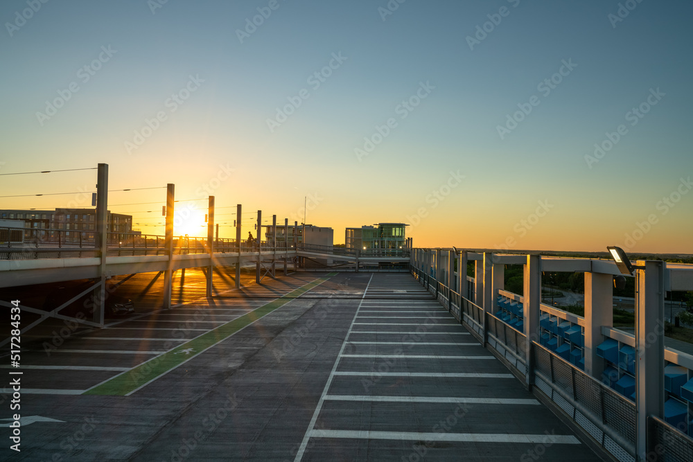 Sunset view of a car park