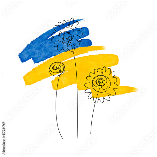 The shape of Ukrainian flag with stylized sunflower field. Concept of an independent agricultural country 