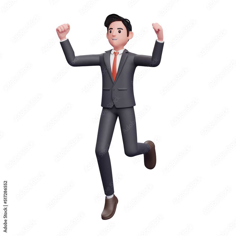 businessman in formal suit jump, 3d render businessman character in formal suit