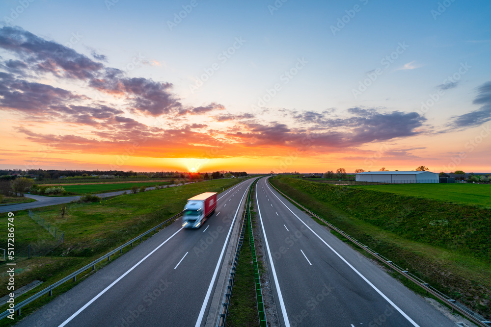 Naklejka premium Expressway S3 road at sunset in Poland