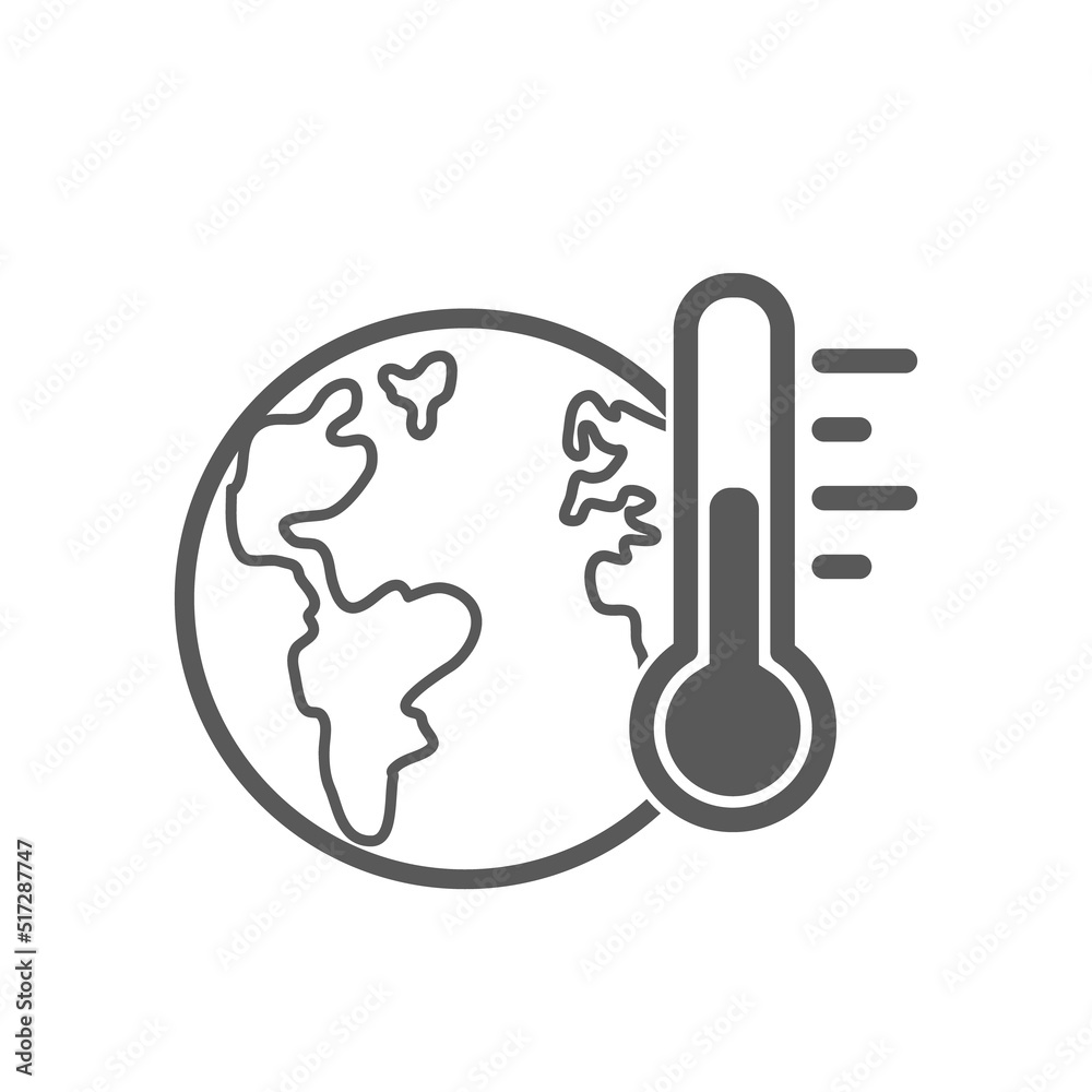 vector illustration of earth outline icon and thermometer, global warming.