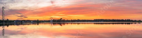 Willen Lake sunset panorama in Milton Keynes. England