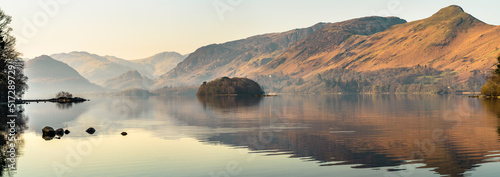 Canvas Print Derwentwater lake panorama with reflections in Lake District, Cumbria