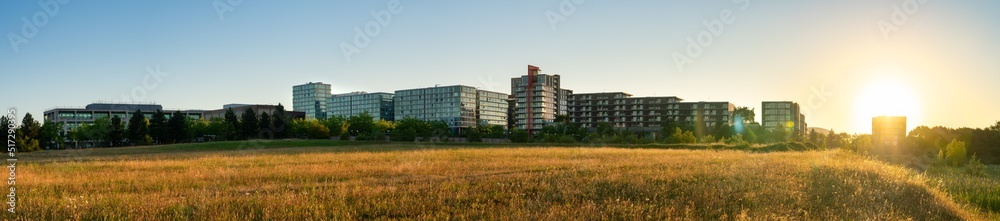 Milton Keynes city panorama at sunrise. England