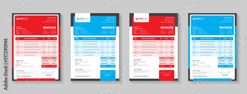 Minimal Corporate Business Invoice design for corporate office. Invoicing quotes, money bills or price invoices and payment agreement design templates. Creative invoice Template in 4 different Themes.