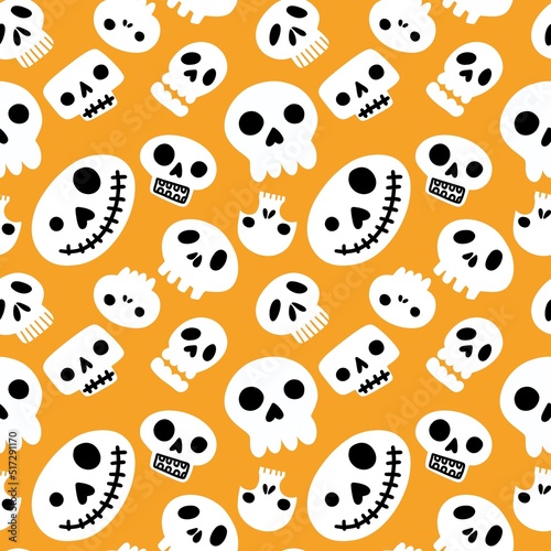 Halloween seamless cartoon sculls pattern for festive and wrapping paper and fabrics and clothes print and kids © Tetiana
