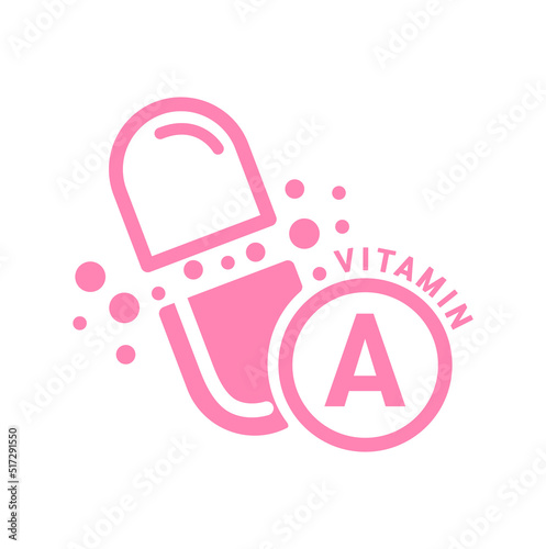 Vitamin A icon pink in capsule form simple line. Isolated on a white background. Medical symbol concept. Design for use on web app mobile and print media. Vector EPS10 illustration.