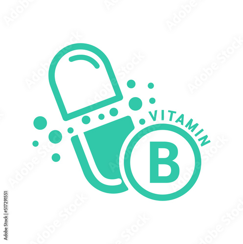 Vitamin B icon green in capsule form simple line. Isolated on a white background. Medical symbol concept. Design for use on web app mobile and print media. Vector EPS10 illustration.