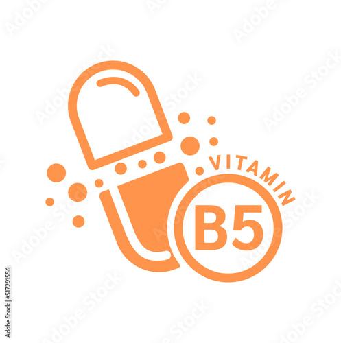 Vitamin B5 icon orange in capsule form simple line. Isolated on a white background. Medical symbol concept. Design for use on web app mobile and print media. Vector EPS10 illustration.