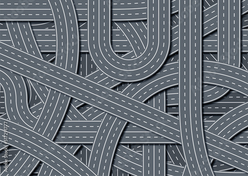 複雑に絡まりあったアスファルトの道路　交通のイメージ photo