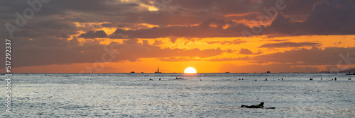 Panoramic landscape of Waikiki Beach at sunset on Oahu  Honolulu  Hawaii.