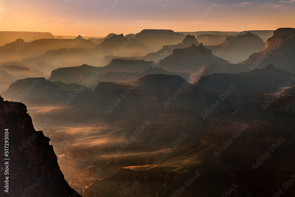 Grand canyon silhouette at golden sunset, Arizona, United States