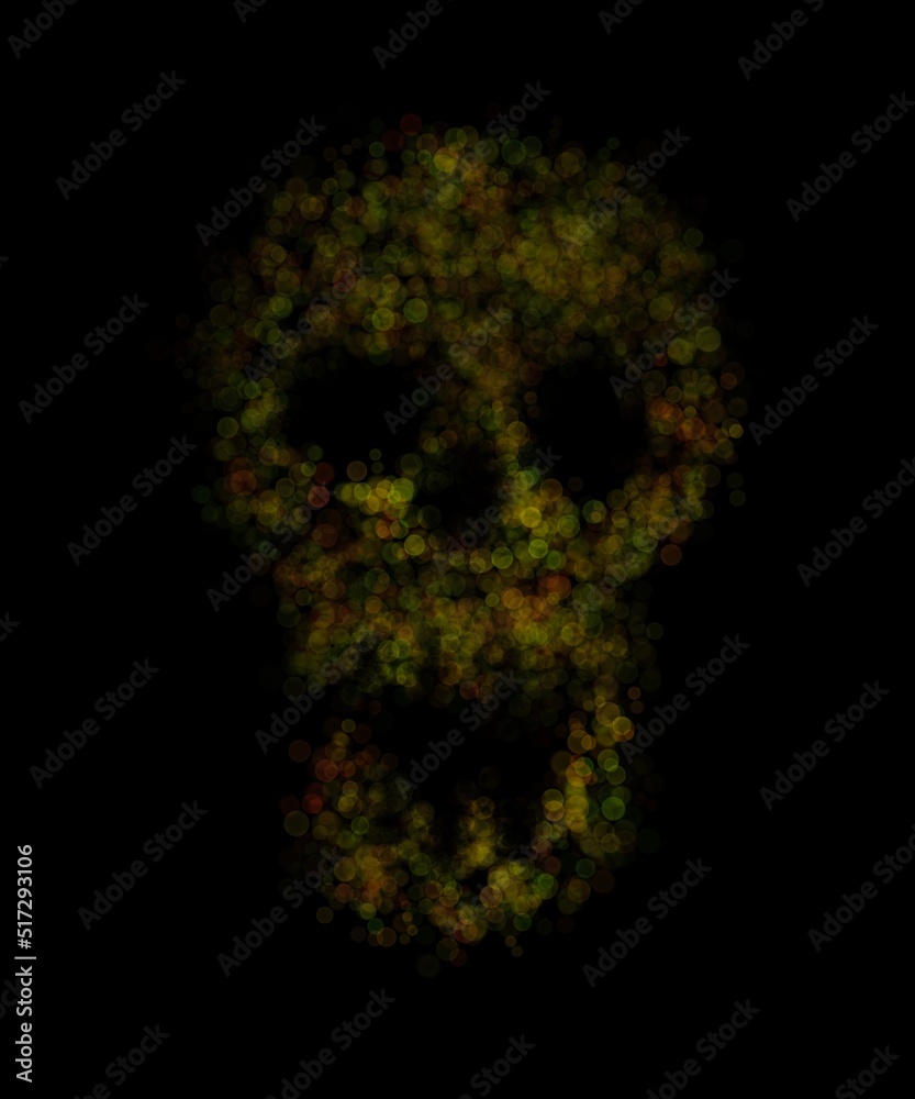 Colors bokeh in skull shaped with dark background Colors bokeh in skull shaped with dark background