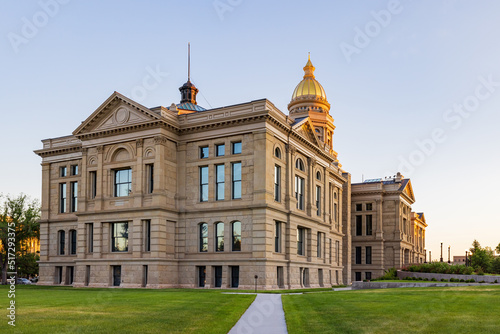 Sunset view of the beautiful Wyoming State capitol building photo