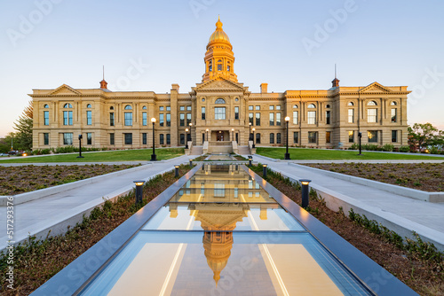 Sunset view of the beautiful Wyoming State capitol building photo