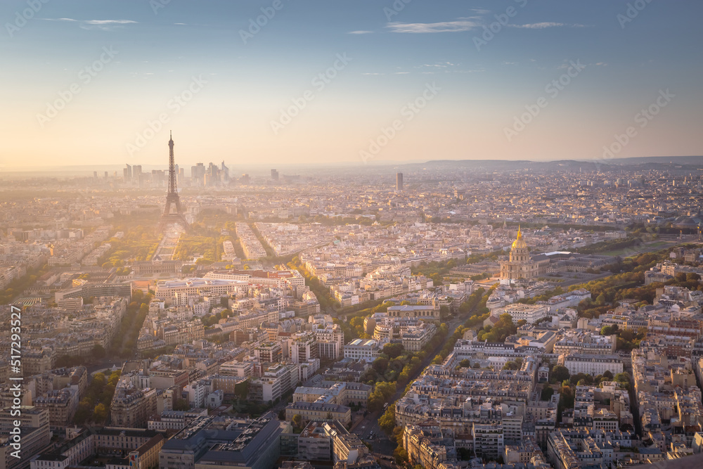 Above Paris, Eiffel tower and Invalides from Tour Montparnasse, France