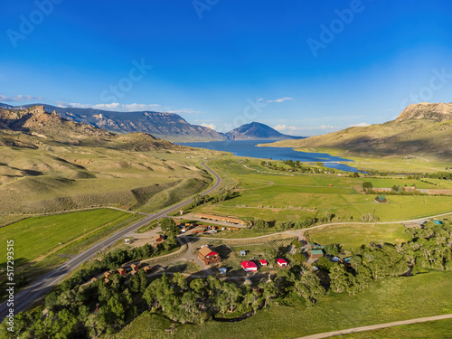 Aerial view of the landscape over Cody rural area