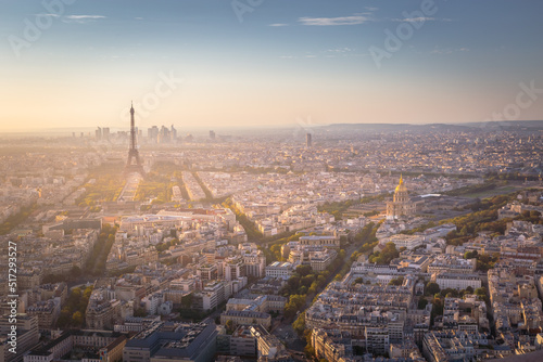 Above Paris, Eiffel tower and Invalides from Tour Montparnasse, France