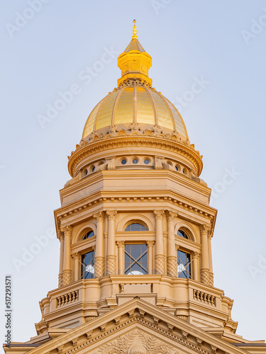 Sunset view of the beautiful Wyoming State capitol building photo