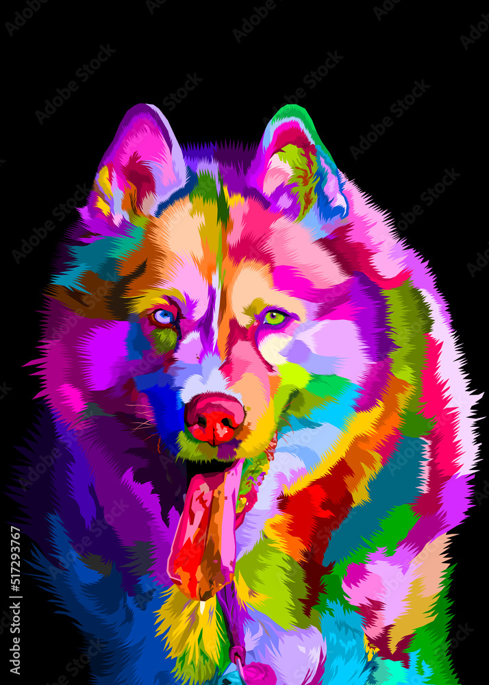 colorful husky dog on pop art style geometric. Polygonal Animals. colorful husky dog on pop art style geometric. Polygonal Animals.