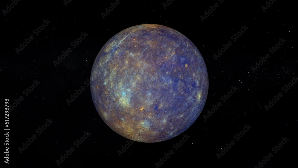 Planet Mercury with enhanced Color. Realistic 3D render of mercury and stars. Mercury in space. 