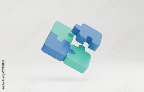 Connection together puzzle pieces on a white background photo