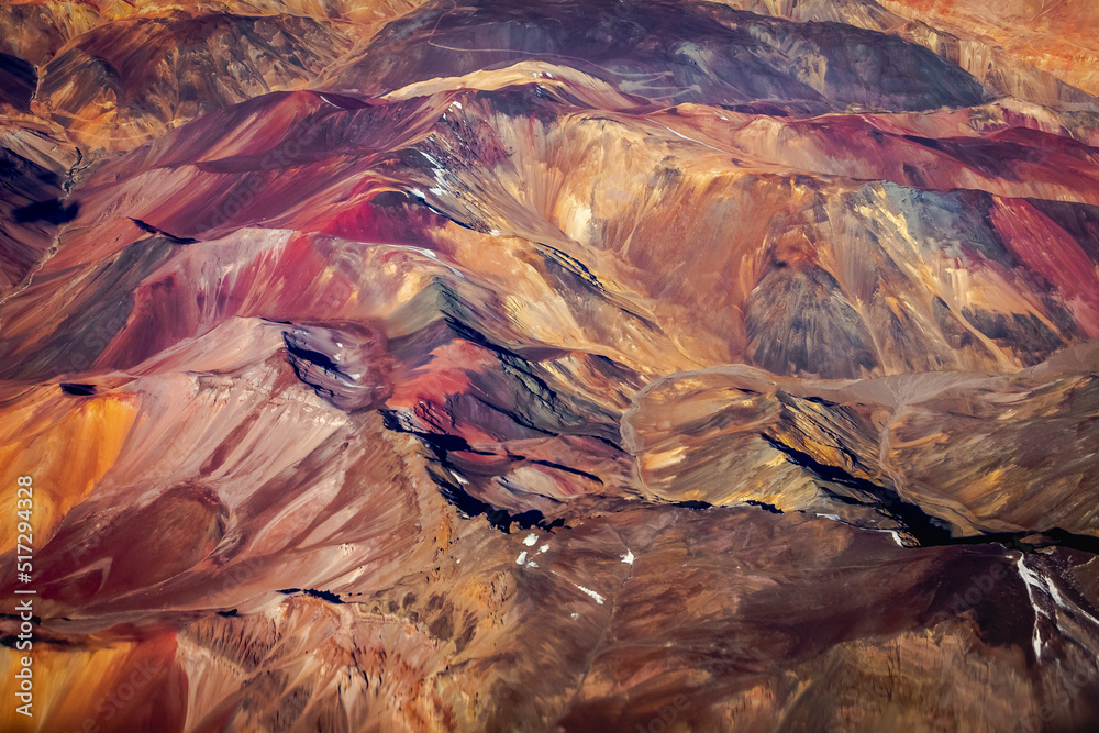 Abstract forms of Andes Mountains aerial view, Chile, South America