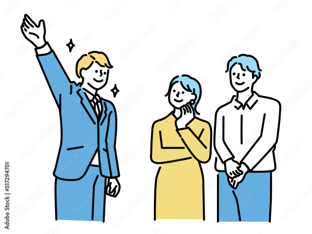 案内、発表、お知らせを表すイラスト(ビジネス、契約、セールス、営業) An illustration of an announcement, presentation, or announcement: business, contract, sales. 案内、発表、お知らせを表すイラスト(ビジネス、契約、セールス、営業) An illustration of an announcement, presentation, or announcement: business, contract, sales.