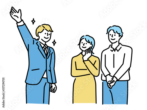 案内、発表、お知らせを表すイラスト(ビジネス、契約、セールス、営業) An illustration of an announcement, presentation, or announcement: business, contract, sales.