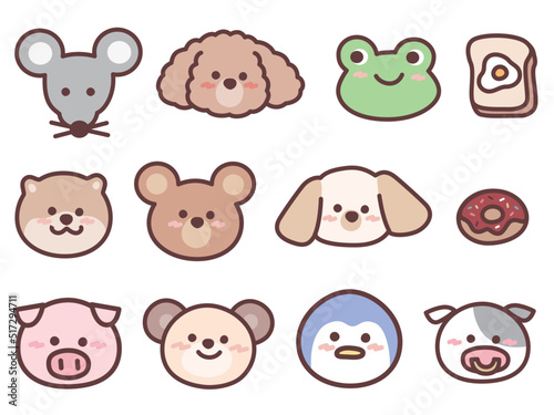 可愛い動物イラスト(豚、ペンギン、犬、牛、カエル、クマ) Cute animal illustration.Pigs, penguins, dogs, cows, frogs, bears.