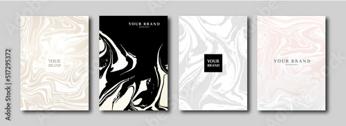 Modern rose gold, white cover design set. Creative fashionable background with abstract marble texture, crack. Luxury trendy vector collection for catalog, brochure template, magazine layout, booklet