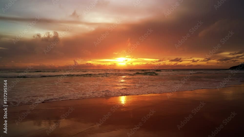Nature video scene of Low angle view Dramatic Sunset in Tropical Sea Andaman Sea Location Phuket Thailand. 4K Video High quality Apple ProRes HQ Nature video scene of Low angle view Dramatic Sunset in Tropical Sea Andaman Sea Location Phuket Thailand. 4K Video High quality Apple ProRes HQ