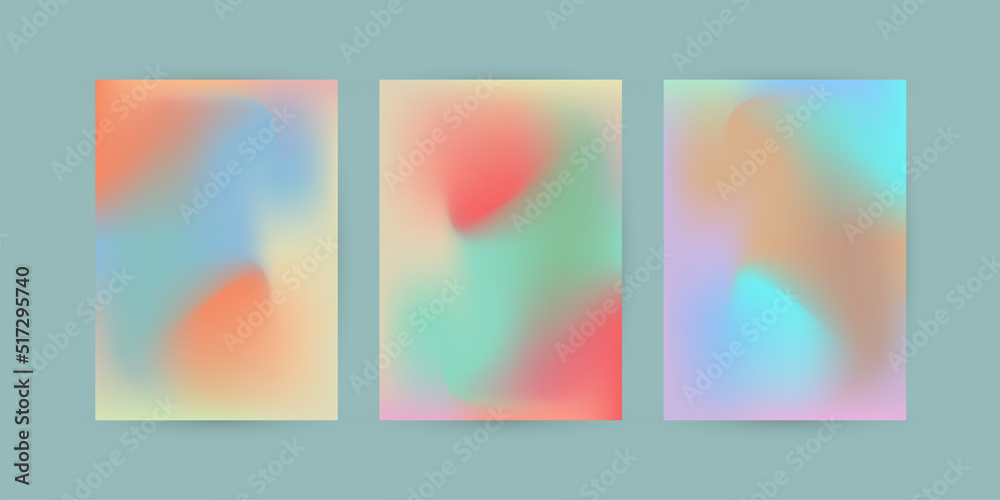 Group of three colorful pastel abstract and Vivid Gradient color Backgrounds. Set of vector colorful posters templates
