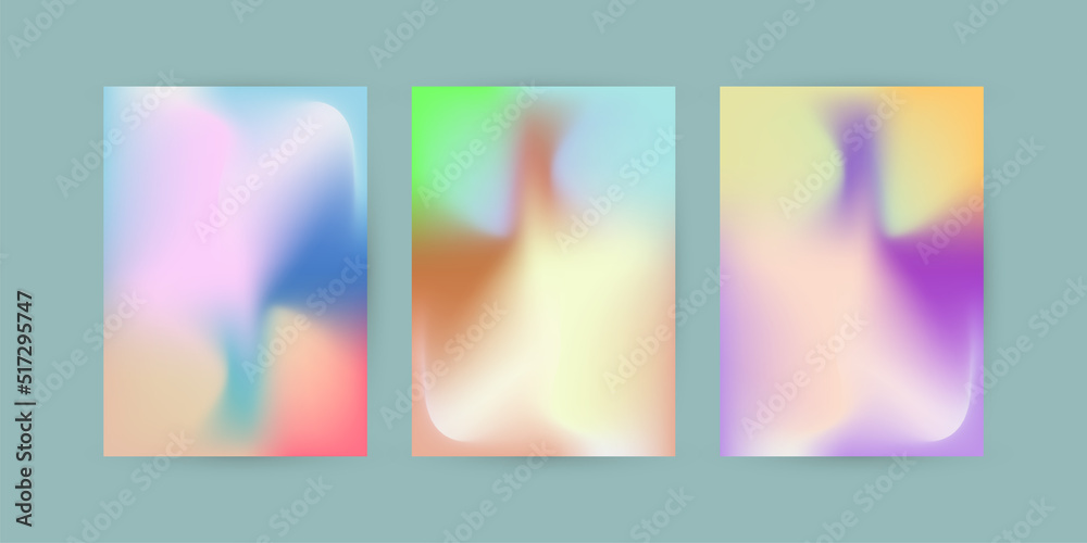 Group of three colorful pastel abstract curve design in gradient templae, with soft blue, pink, green, purple color design, vector and illustration graphic