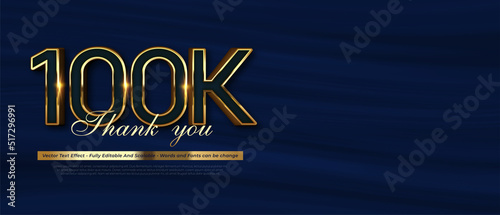 Editable text thank you 100k followers and subscribers 3d style text effect photo